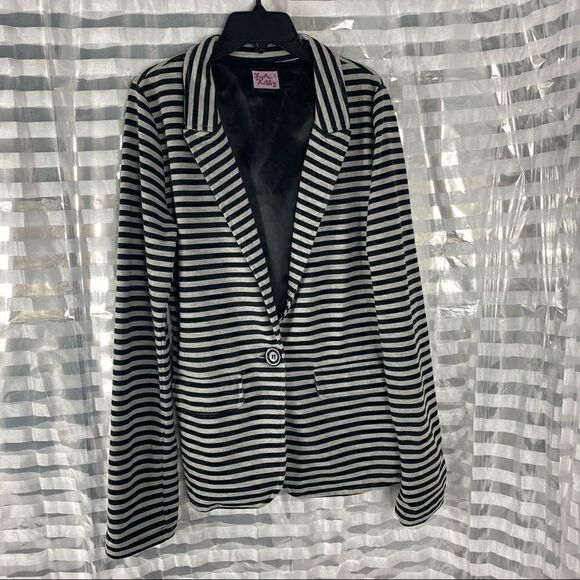 L.A. Kitty Black/Gray Striped Blazer - Picture 1 of 10